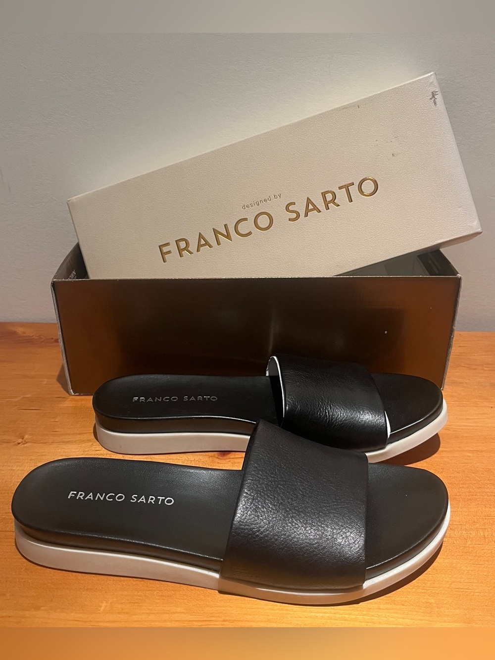 Franco Sarto Black and White Slide Sandals